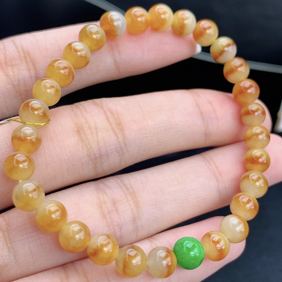 缅甸A货翡翠红翡鸳鸯聚宝盆圆珠手链手串单圈LJ1T17卡6mm