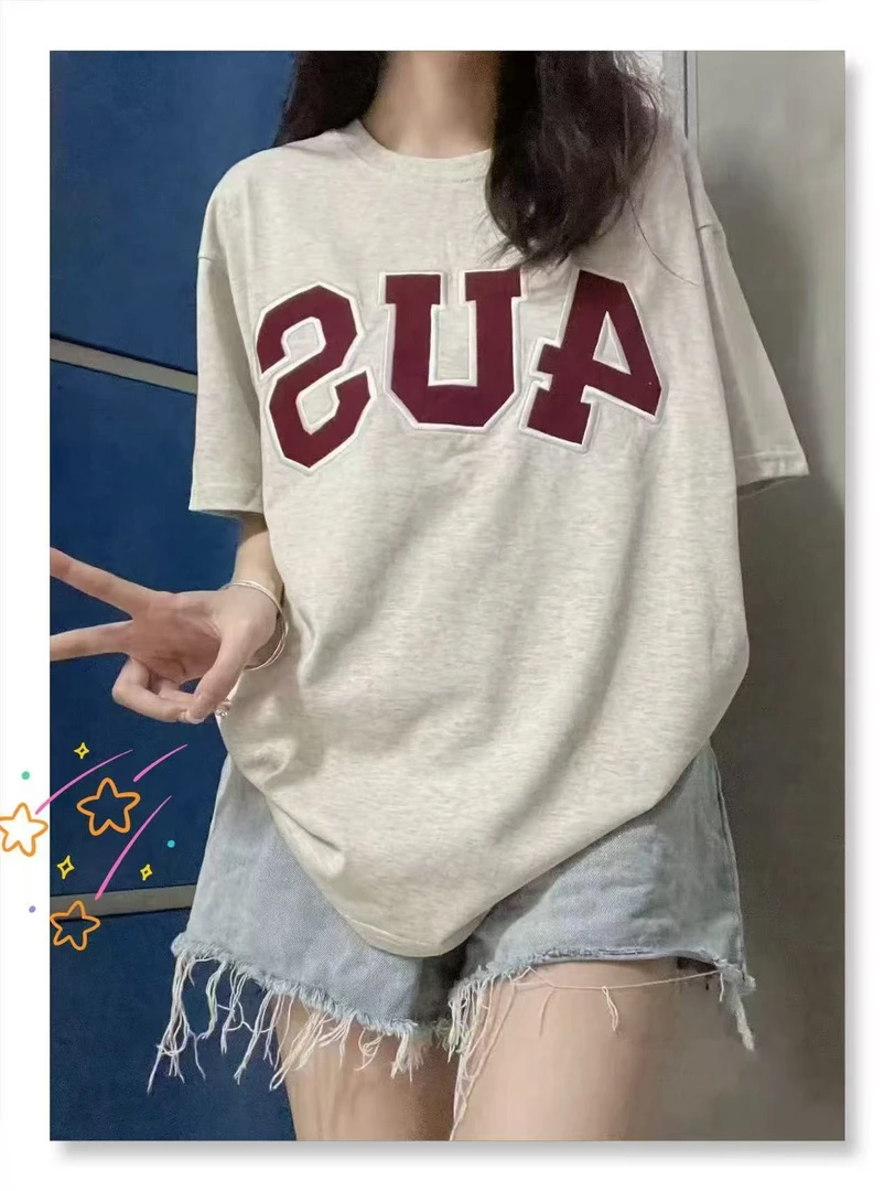 纯棉2025夏季200G重磅短袖t复古打底宽松印花港风炸街体恤上衣