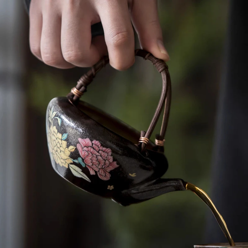 梦令志野烧牡丹提梁公道杯纯手工大容量家用陶瓷茶道分茶器全手工