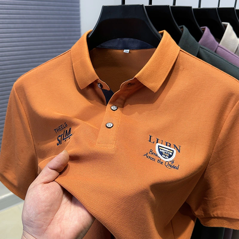 VIATEMSIARY高端男士冰丝短袖t恤轻商务潮流刺绣保罗翻领Polo衫夏