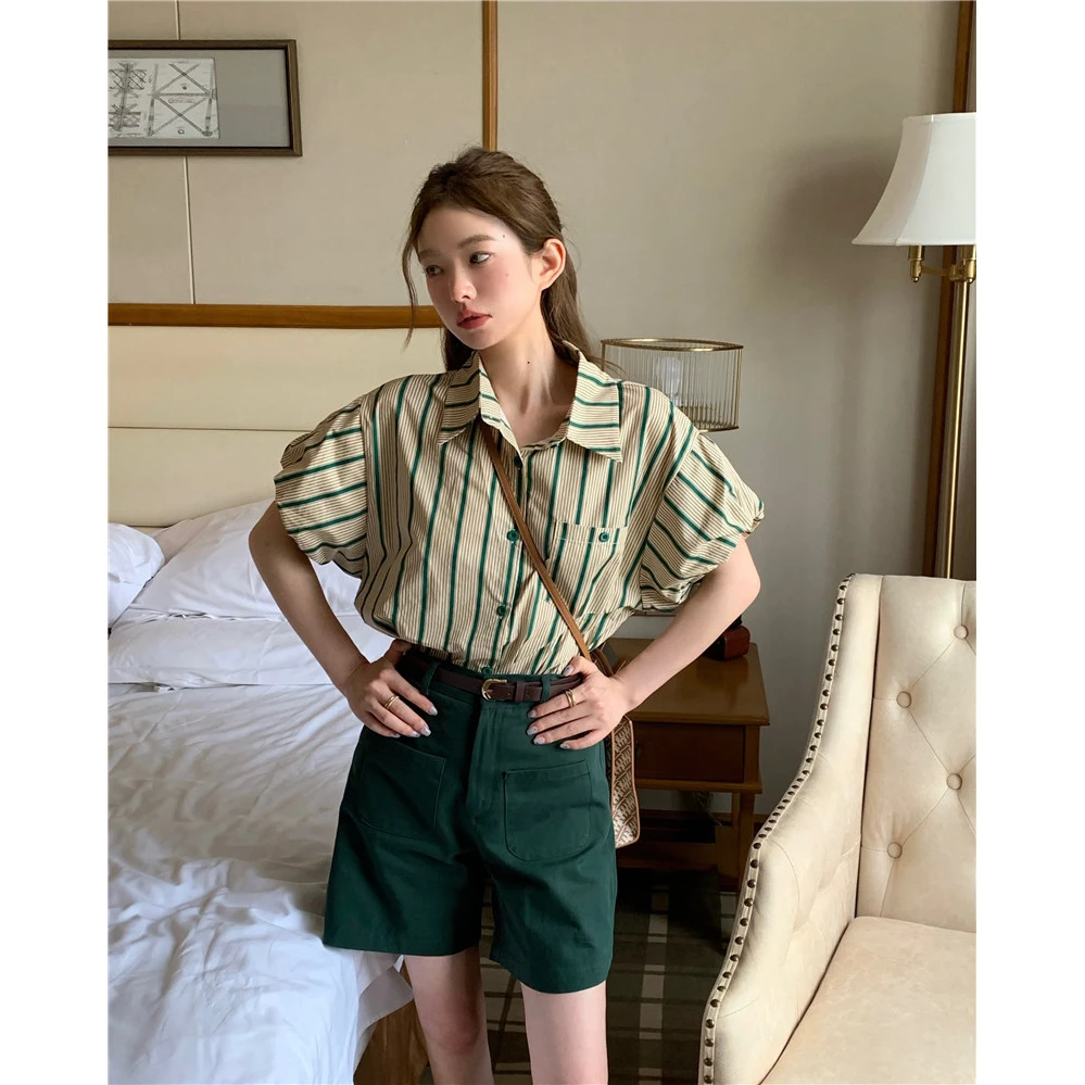 韩系宽松短袖T恤上衣高腰微喇休闲裤女2025夏季新款黑色两件套潮