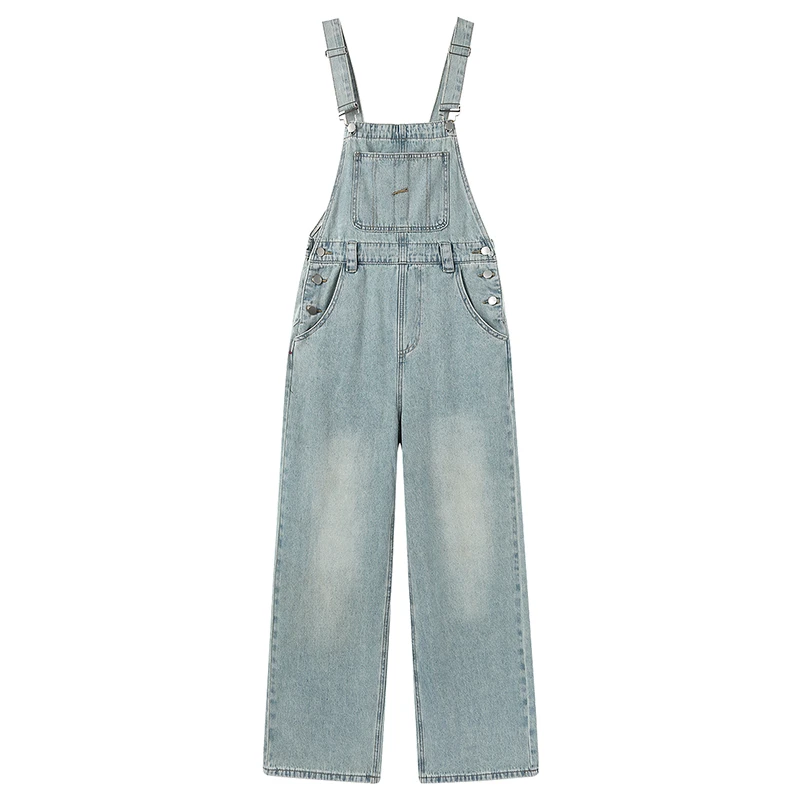 韩系浅蓝色牛仔背带裤2025女春夏洋气减龄做旧宽松显瘦直筒连体裤