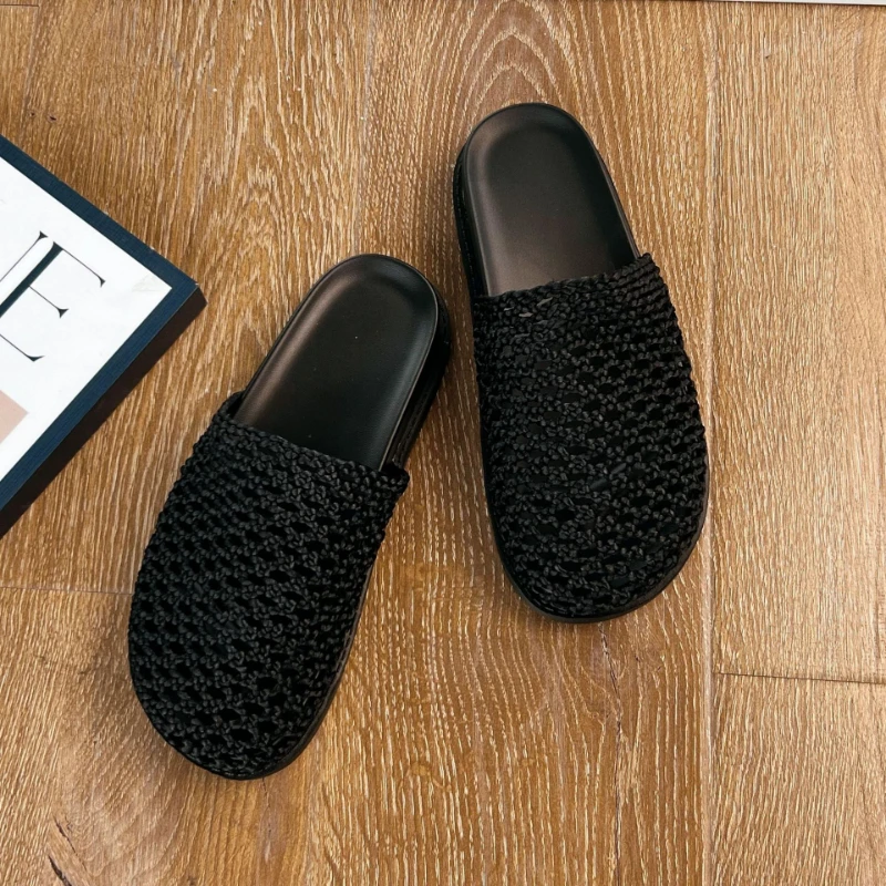 法式复古镂空编织包头拖鞋女2025夏季新款外穿时尚高级感半拖鞋