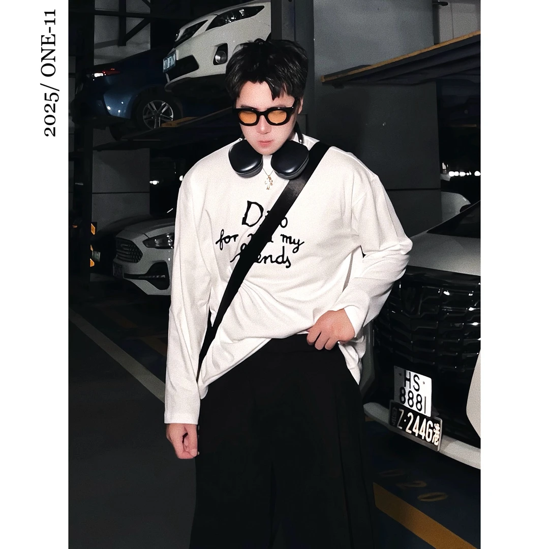 松弛感慵懒重磅潮牌宽松长袖t恤秋冬休闲印花男生体恤防晒打底