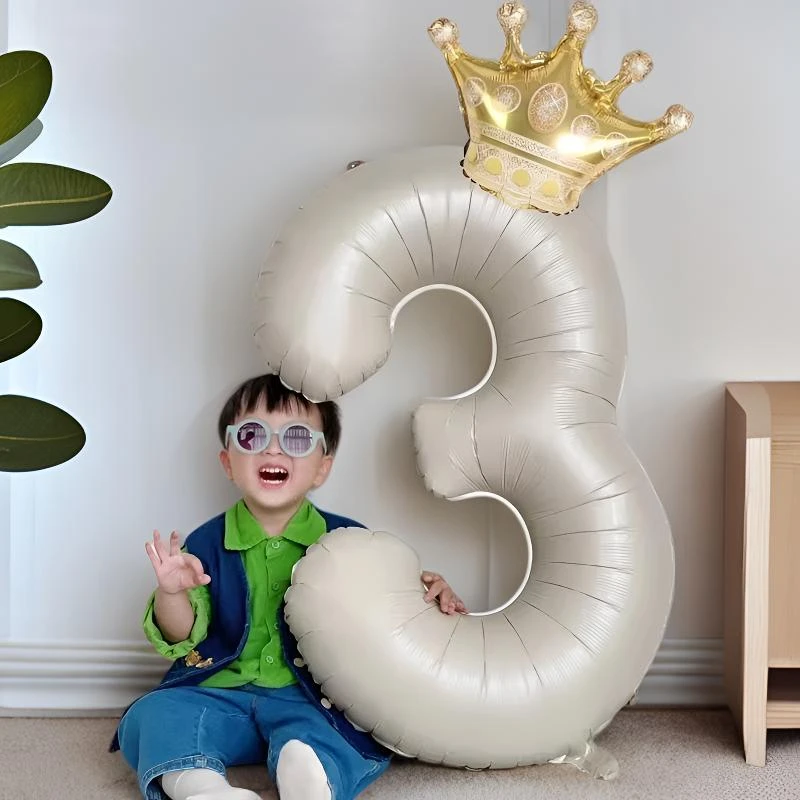 40寸奶油皇冠数字气球儿童生日派对宝宝周岁背景拍照布置装饰道具