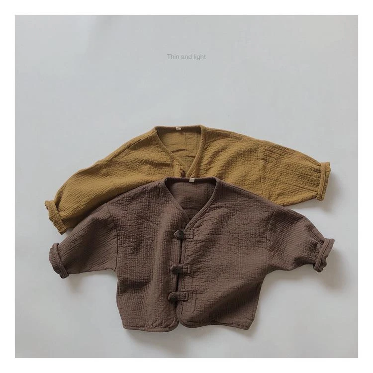 FAVMARTHA韩国童装春秋季新款儿童棉麻开衫韩版日系复古宽松纽扣