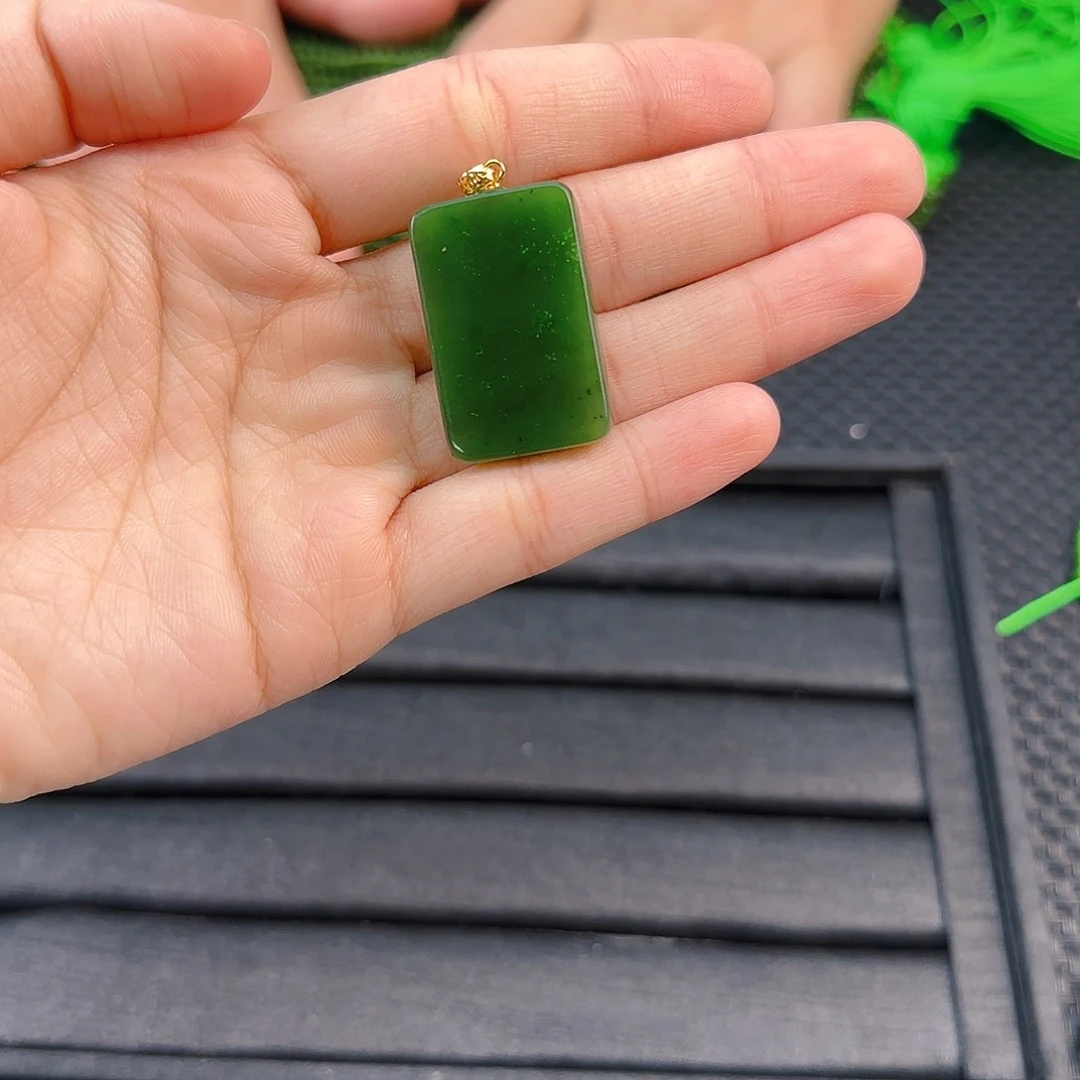 和田玉银S925镶嵌颈饰长方形无事牌吊坠