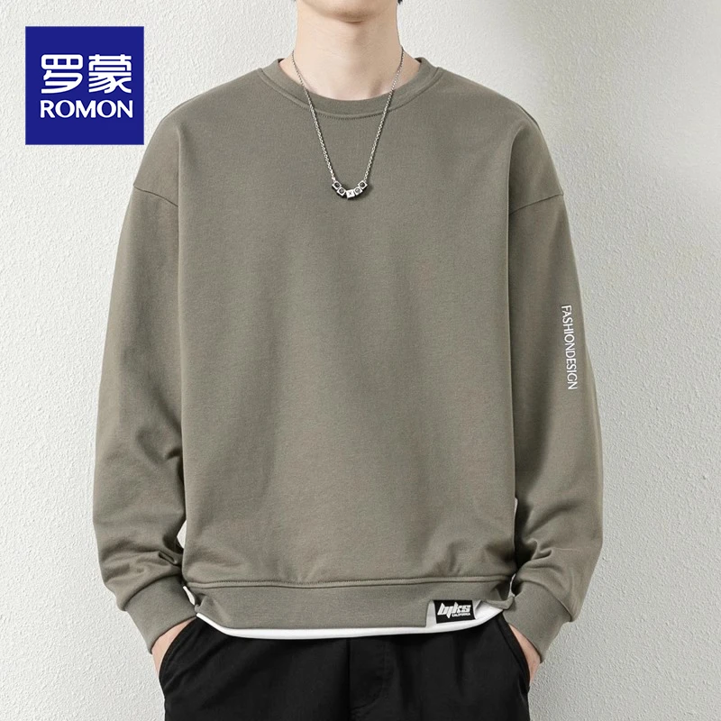 罗蒙春秋款打底衫休闲长袖t恤男圆领卫衣男士秋季潮流宽松假两件