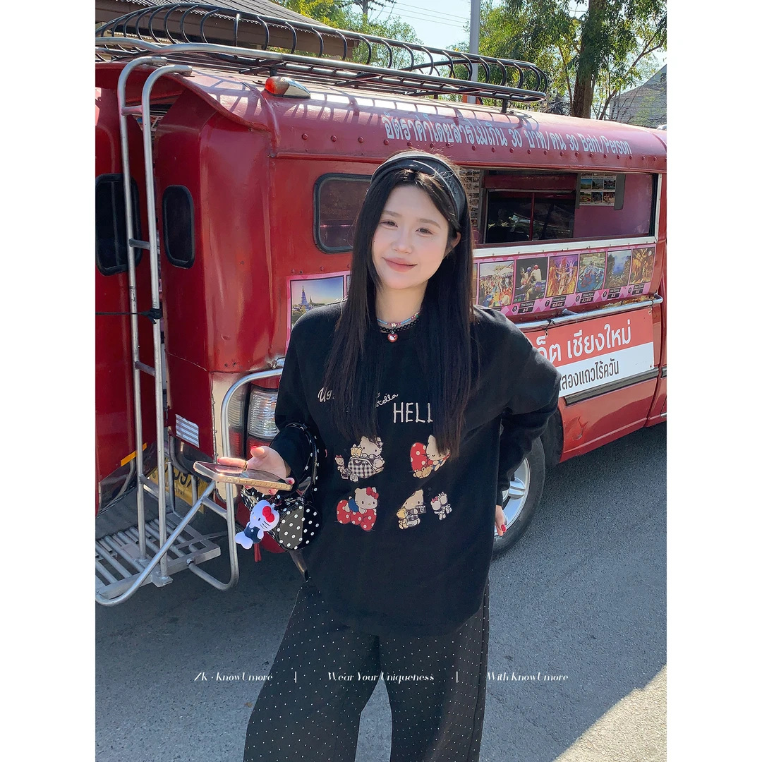 知葵微胖定制【Kitty收藏家】初春圆领百搭kittyT恤上衣12244T5041