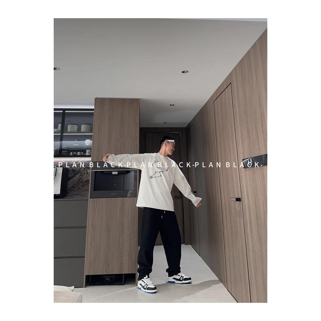 RICH陈发财【数字连线】好有设计！前后重工刺绣情侣T恤长袖6692