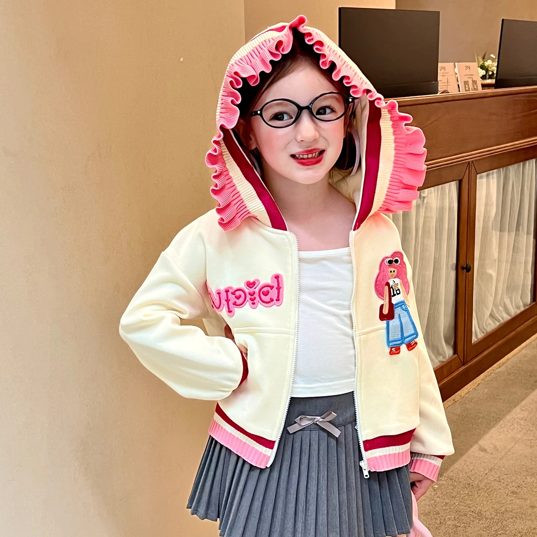 栀了成长记童装女童时髦撞色外套秋季新款吊带裙子可爱百搭连帽衫