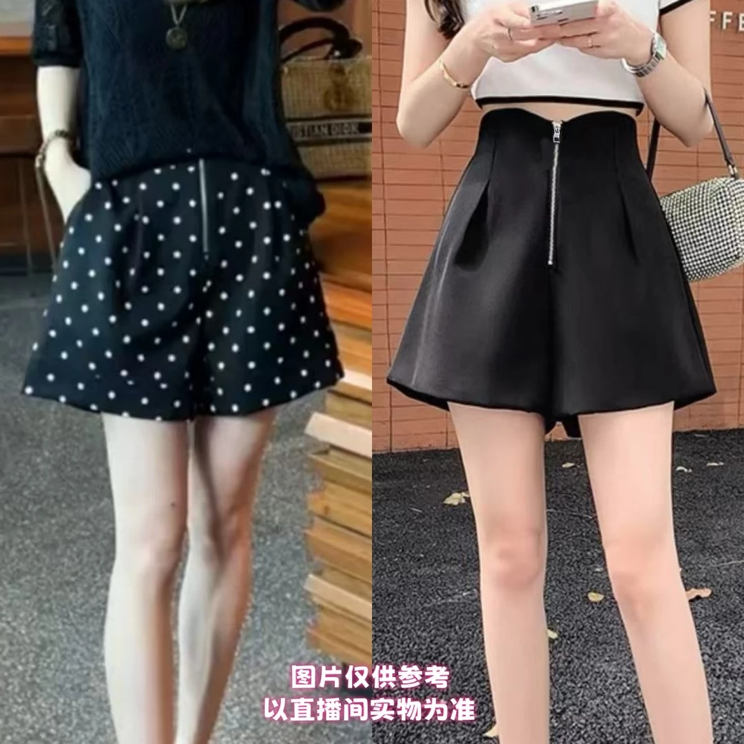 曦曦*纯色/点点不规则腰拉链短裤松紧腰设计感中高腰显瘦百搭