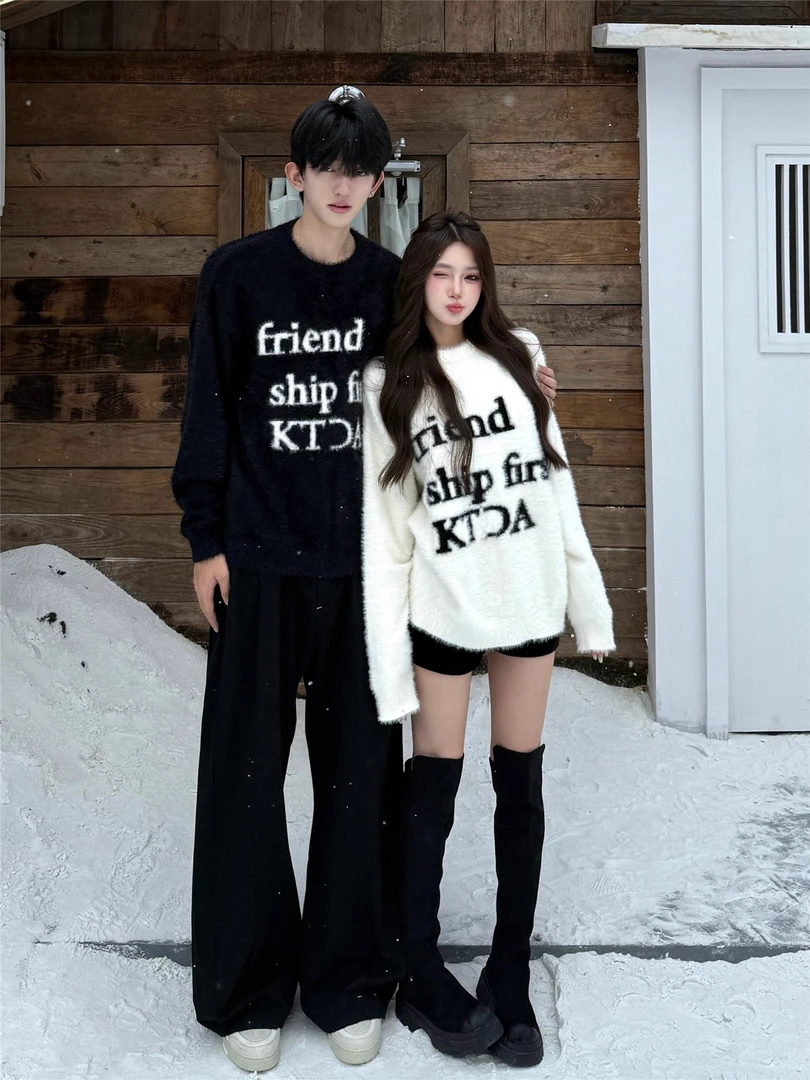 情侣装秋冬2025新款ins超火毛衣男女韩版宽松法式针织衫外套潮牌