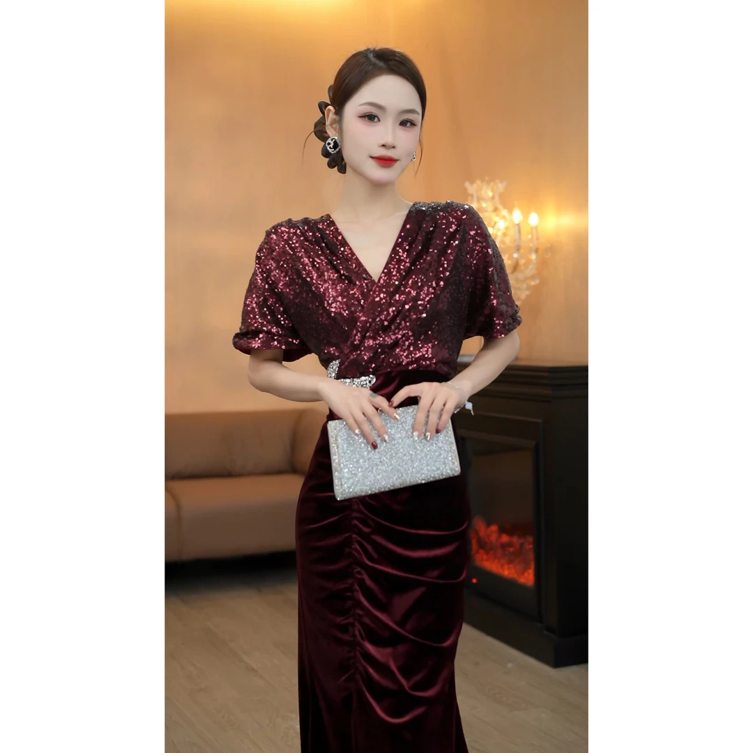 3356高端宴会晚礼服裙女宴会高贵年轻洋气修身显瘦连衣裙