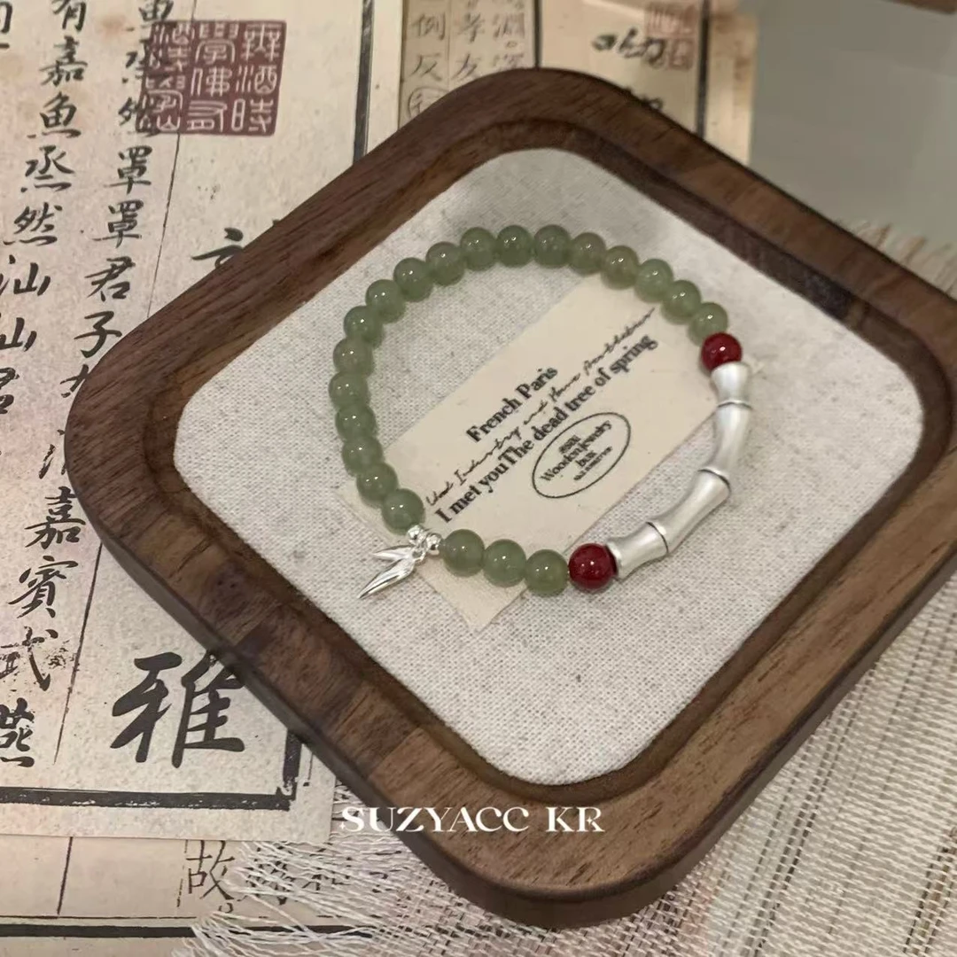 Suzyacc Kr 足银手链 纯银竹叶新中式手串手链手工气质百搭DC0221