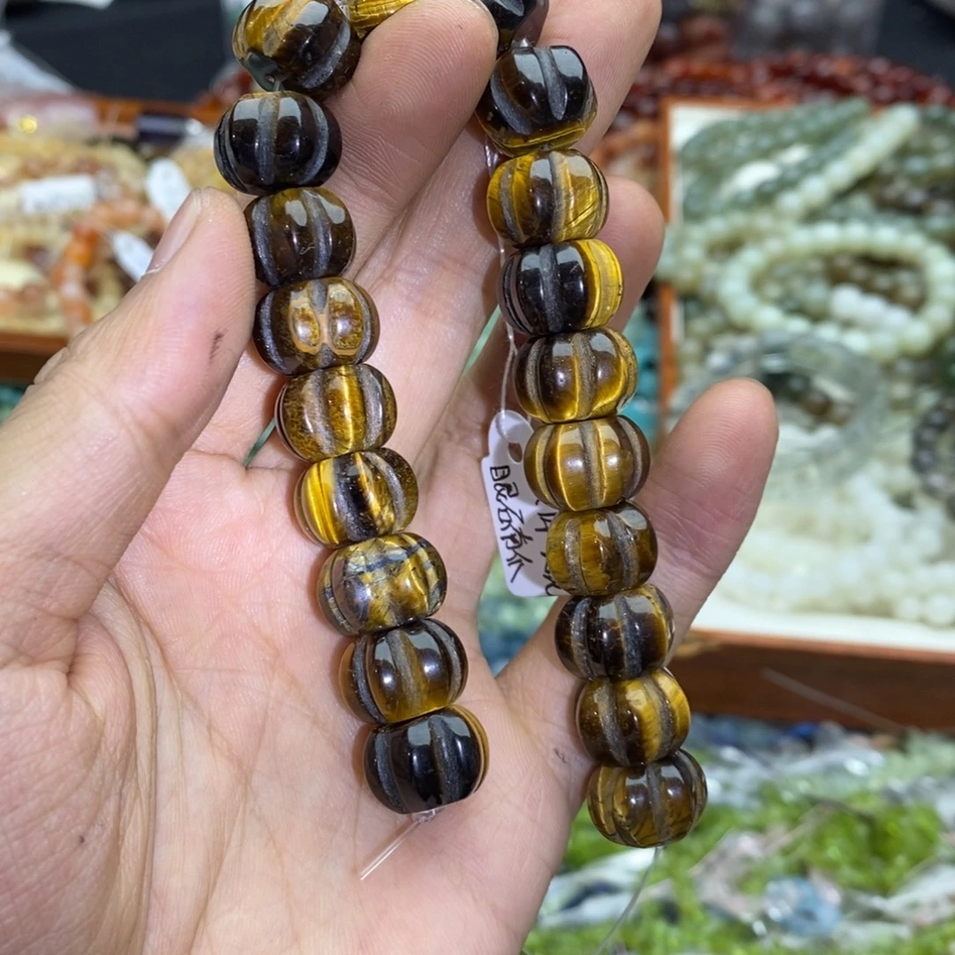 玛瑙/玉髓未镶嵌珠宝半成品五个天然10×14黄虎石南瓜珠