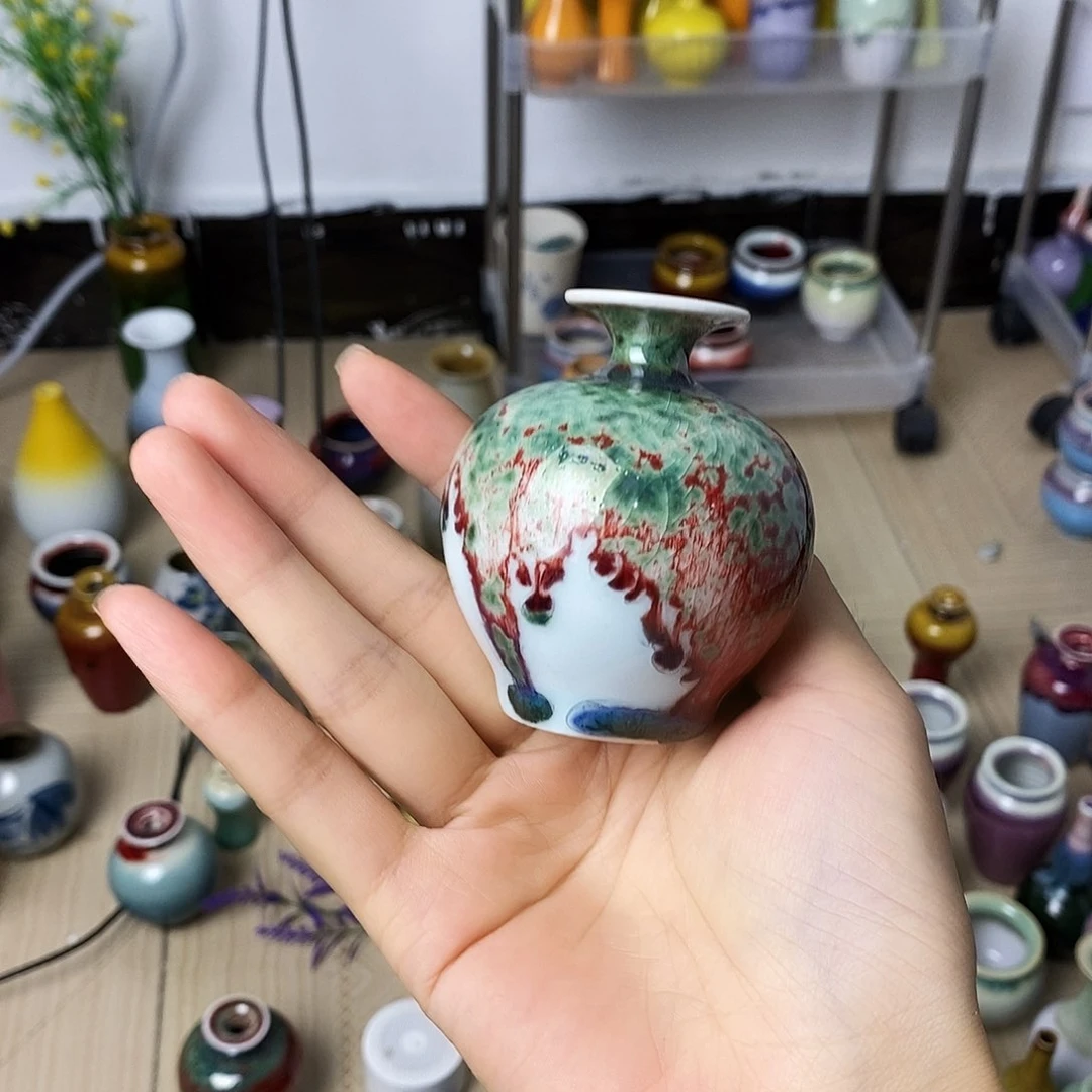 摆件巴掌大不插花景德镇高温陶瓷小花器
