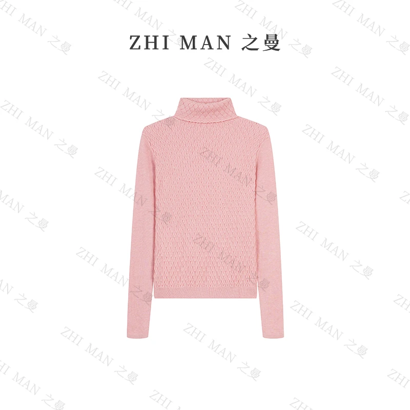 之曼ZM长袖【 叠叠领】轻奢风14针双股搬针菱形格工艺针织衫
