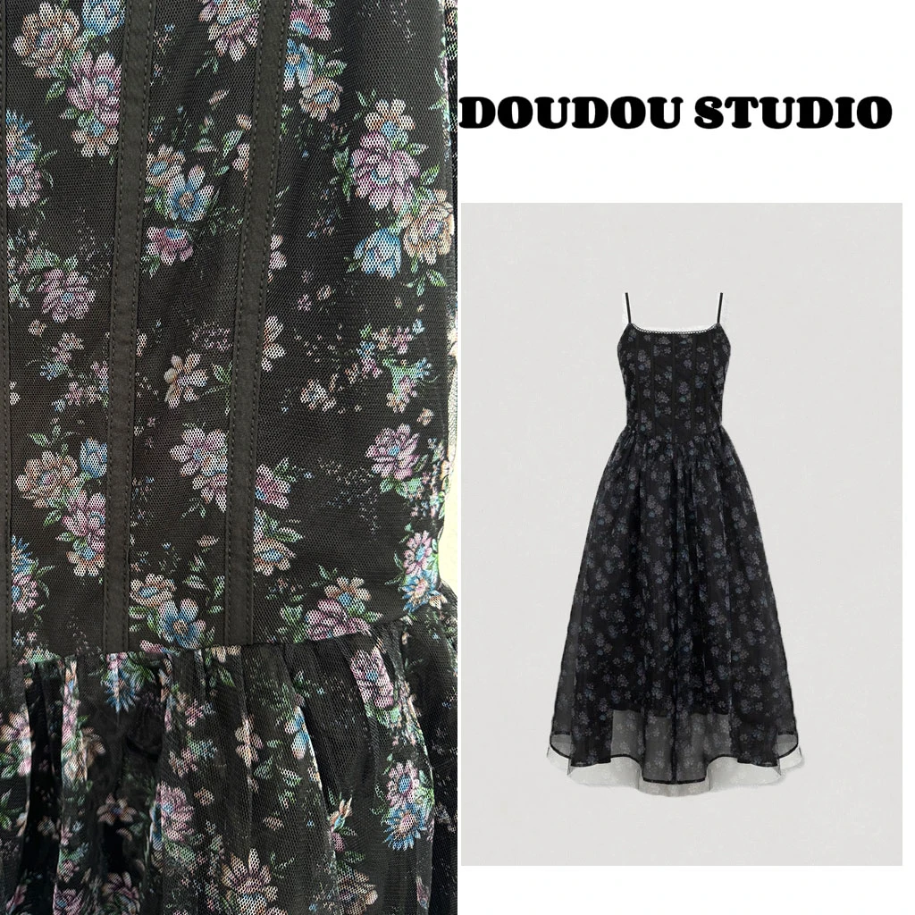 【兜兜】高定款/重工提花网纱印花轻奢吊带连衣裙 井2541