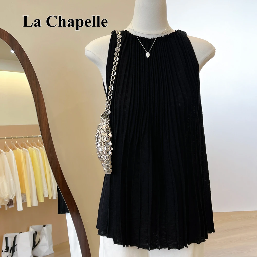 拉夏贝尔通勤韩系黑色针织无袖坎肩吊带女夏季时尚百搭背心上衣