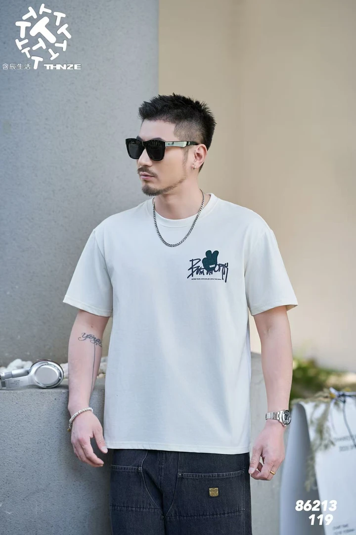 含辰生活夏季休闲男装潮流圆领百搭通用短袖宽松T恤86213