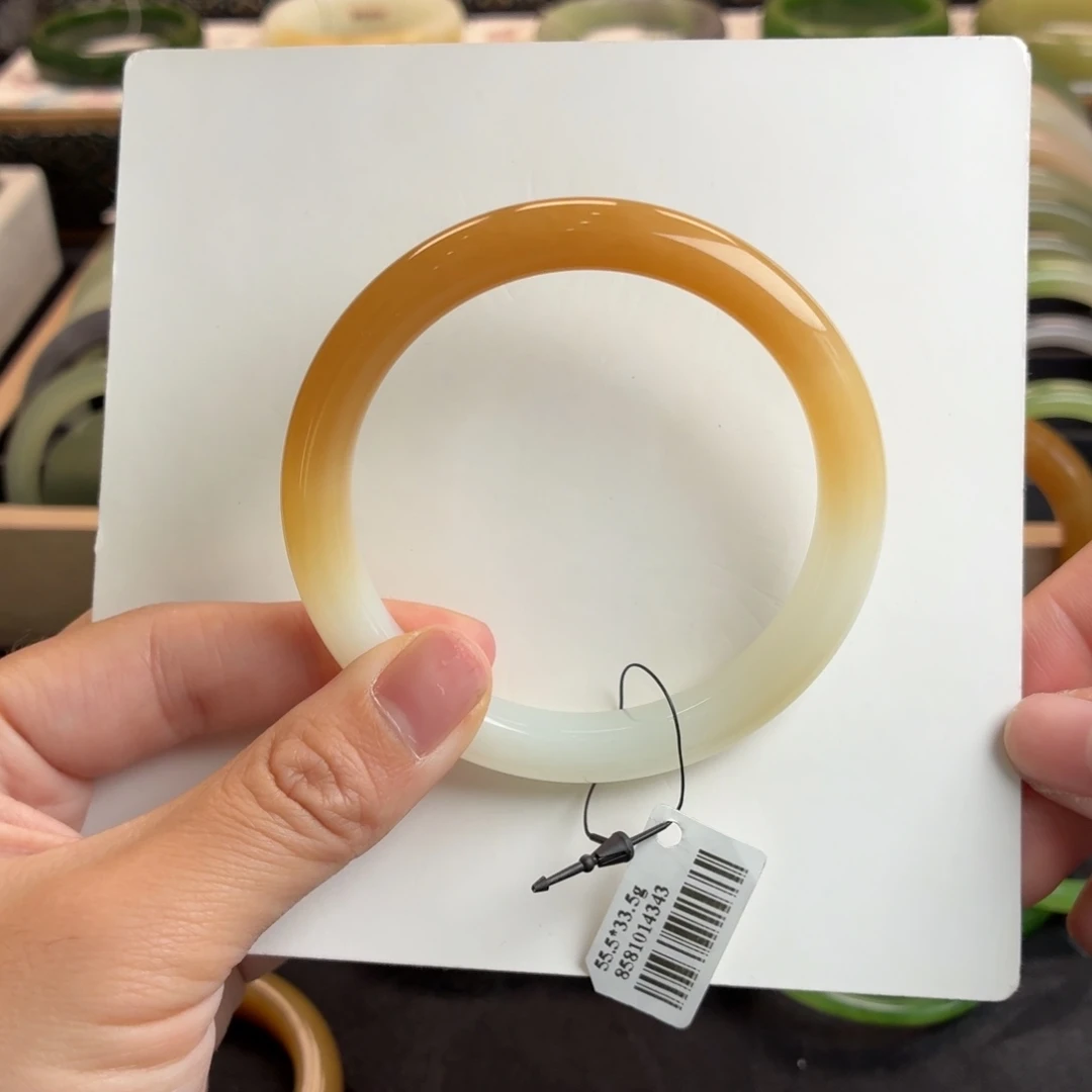 和田玉未镶嵌手镯-巨细腻！糖白渐变半山水！糖色超甜33