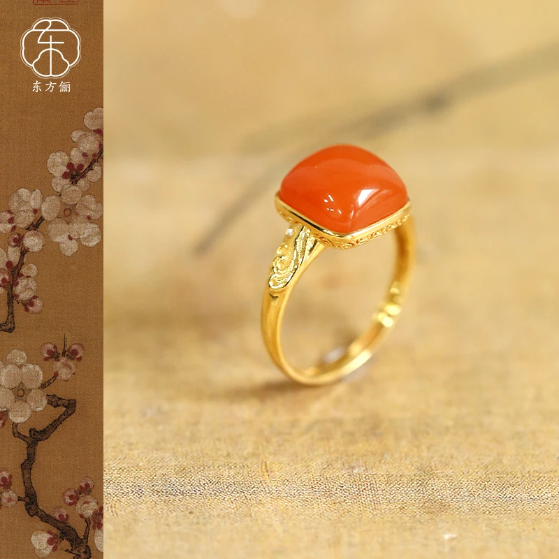 东方俪DOFUNLY【初江红】天然南红方形18K金设计款戒指NHJZ雅韵