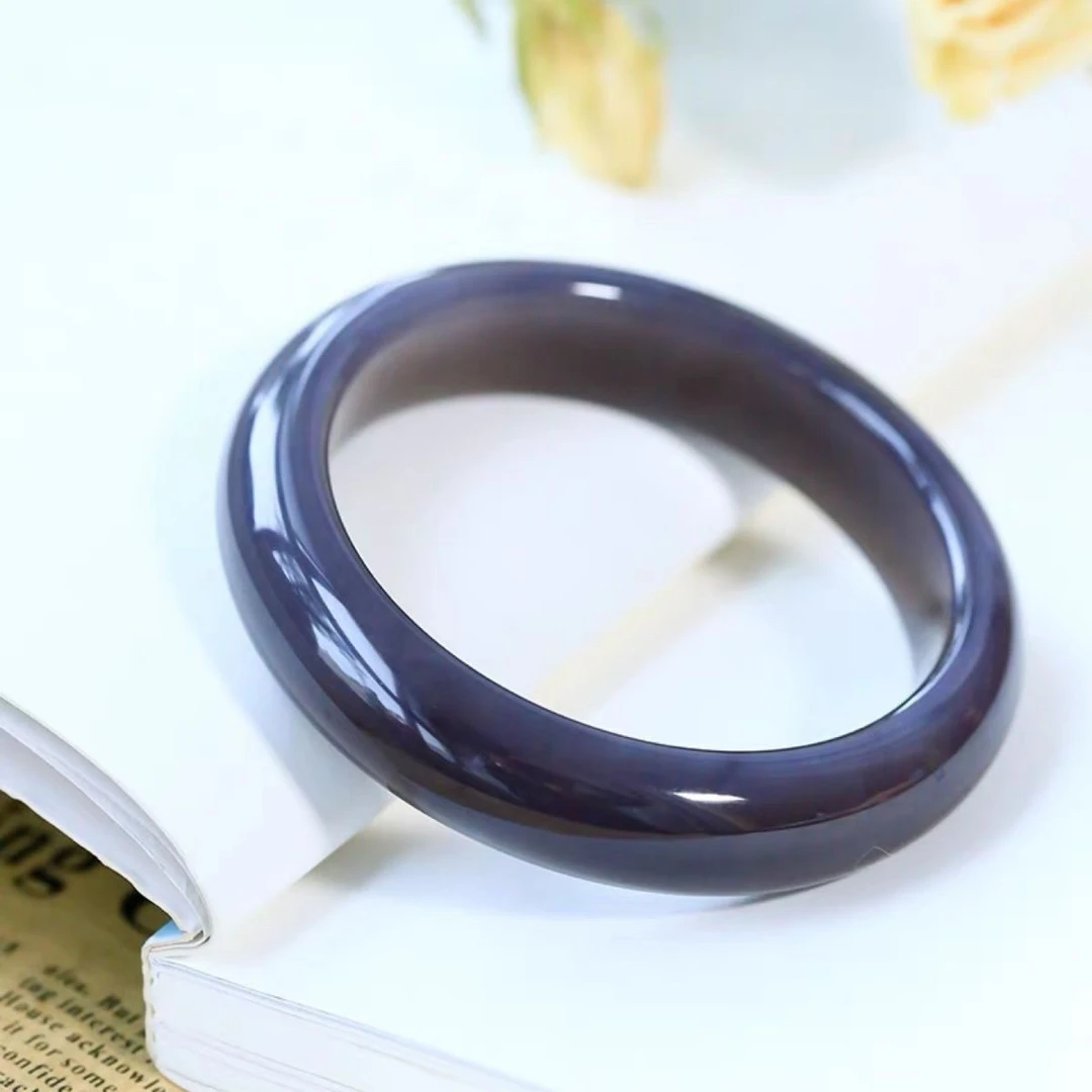 烟紫色宽版手镯精美细腻油光温润女士实拍