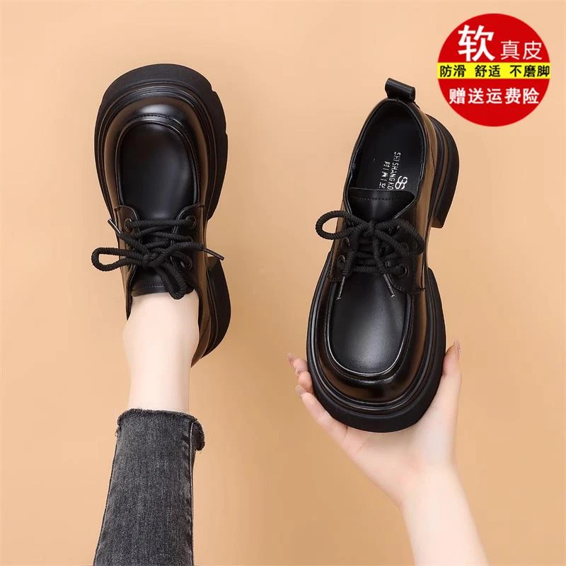 品牌真皮复古厚底小皮鞋女2025春秋新款英伦风配裙显瘦系带乐福鞋