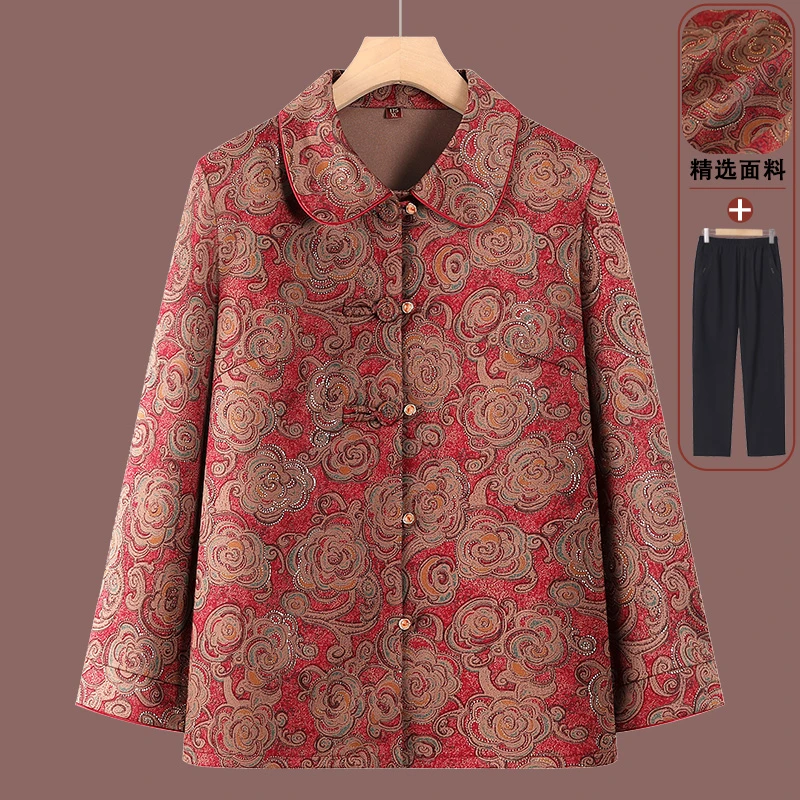 奶奶春秋装长袖衬衫中老年人70岁衬衣夏装洋气外婆老太太宽松衣服