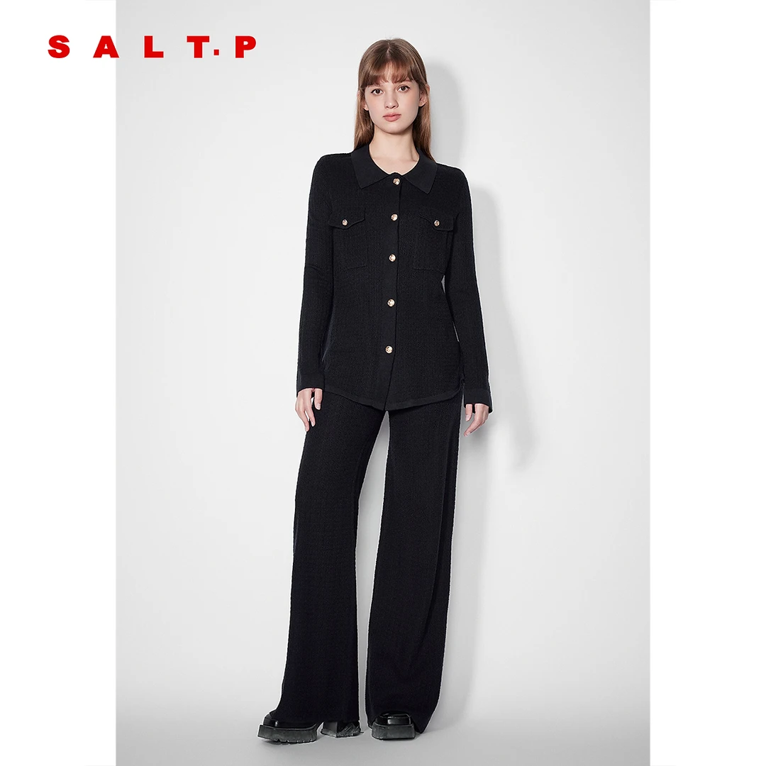 SALT.P可颜小香风黑色外搭毛衣女翻领针织套装2025春游春新款