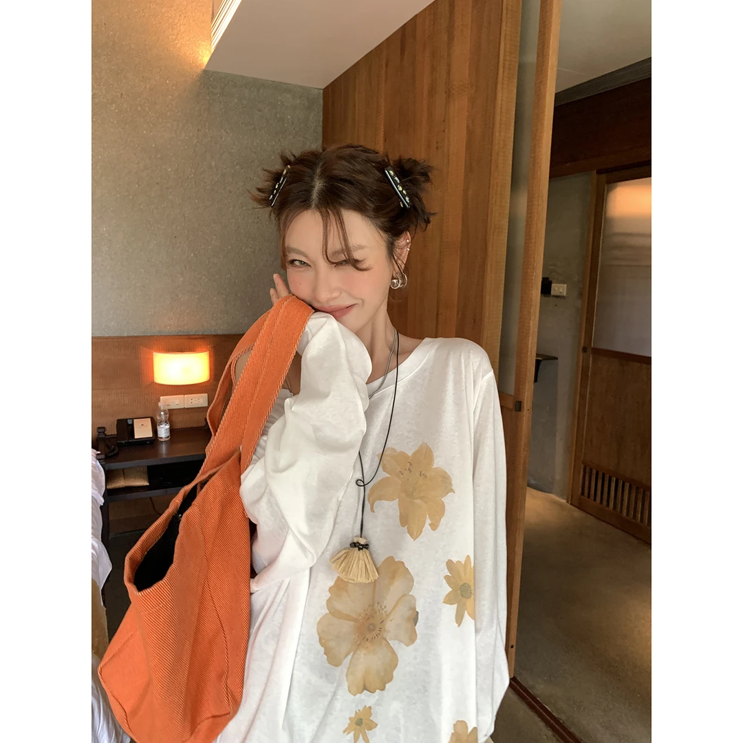 【椰岛风情】印花单肩防晒长袖T恤女罩衫4320