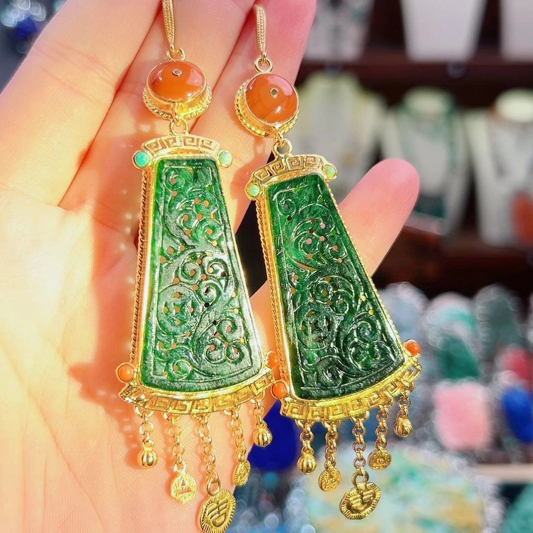 翡翠银S925镶嵌耳饰耳环