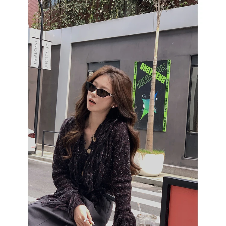 JUST SISSI 微醺流苏 初春氛围感 杂色编织毛衣