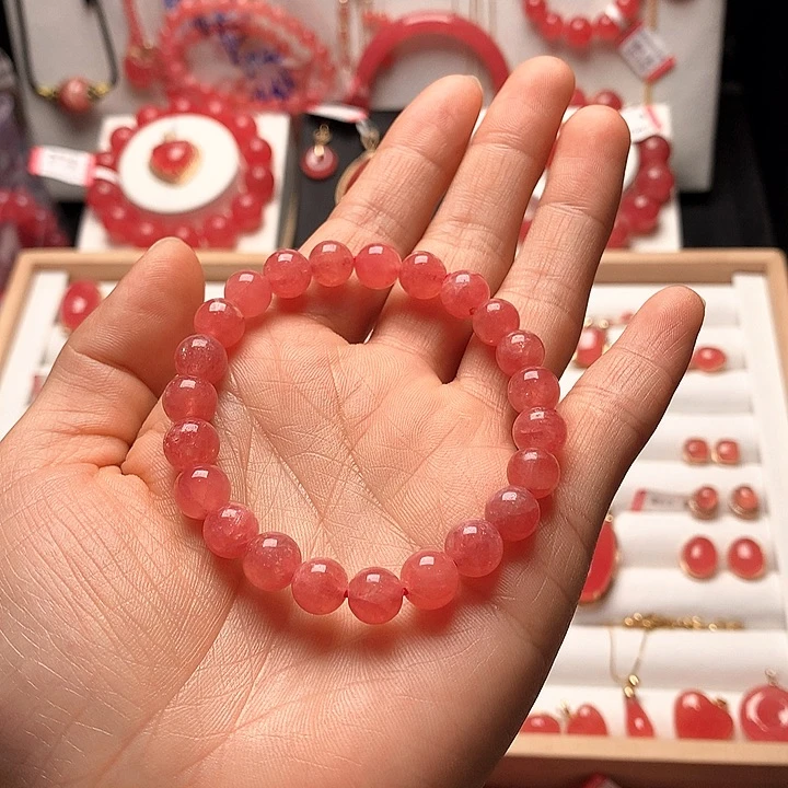 菱锰矿（红纹石）未镶嵌手串8.3捡漏