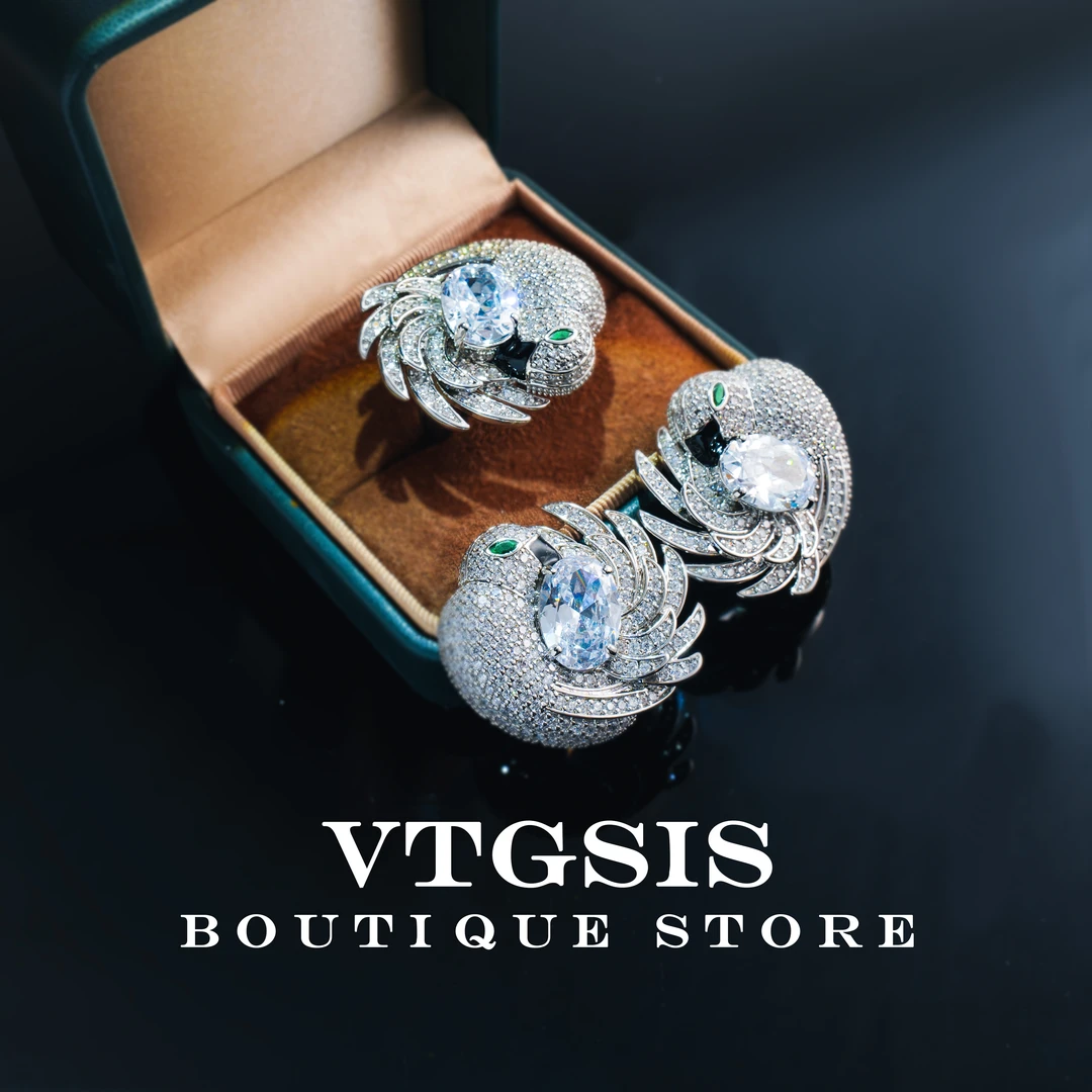 VTGSIS 合金合成锆石耳饰 鹦鹉耳钉戒指女复古高级饰品1406/22559