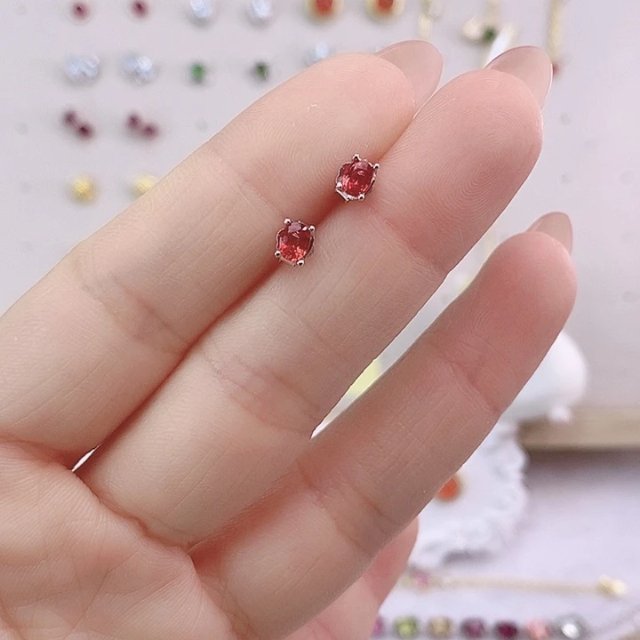 蓝宝石耳饰银S925镀金镶嵌