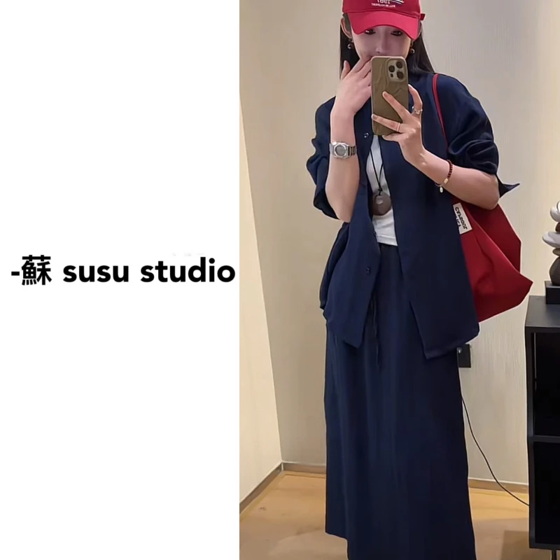 KF25018夏季新款慵懒休闲单排扣衬衫+裙子套装