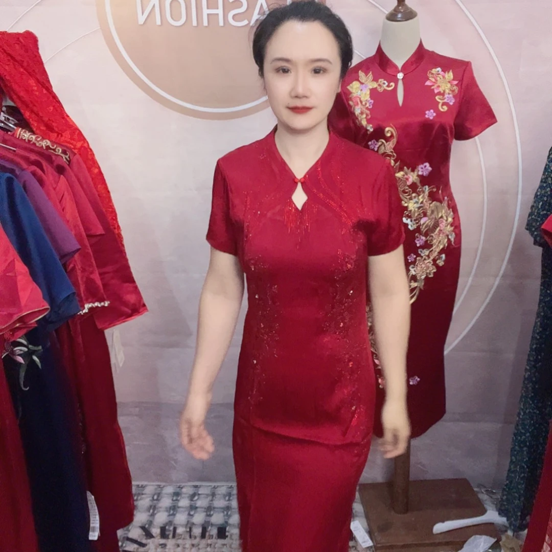醋酸旗袍礼服连衣裙2xl码