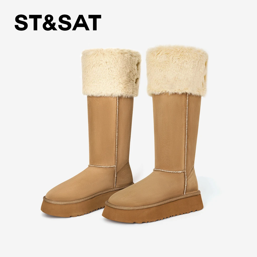 St&Sat/星期六中筒休闲时尚雪地靴舒适厚底翻毛保暖冬季时装靴