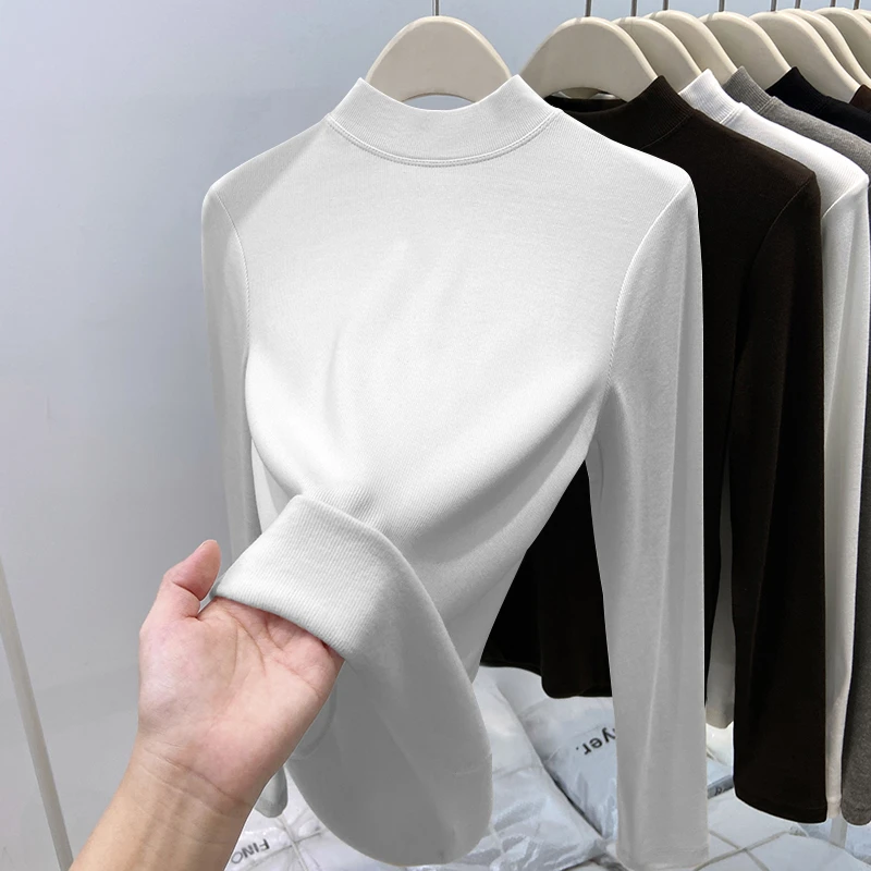 2025秋冬新款设计感半高领长袖上衣ins亲肤百搭修身显瘦打底T恤女