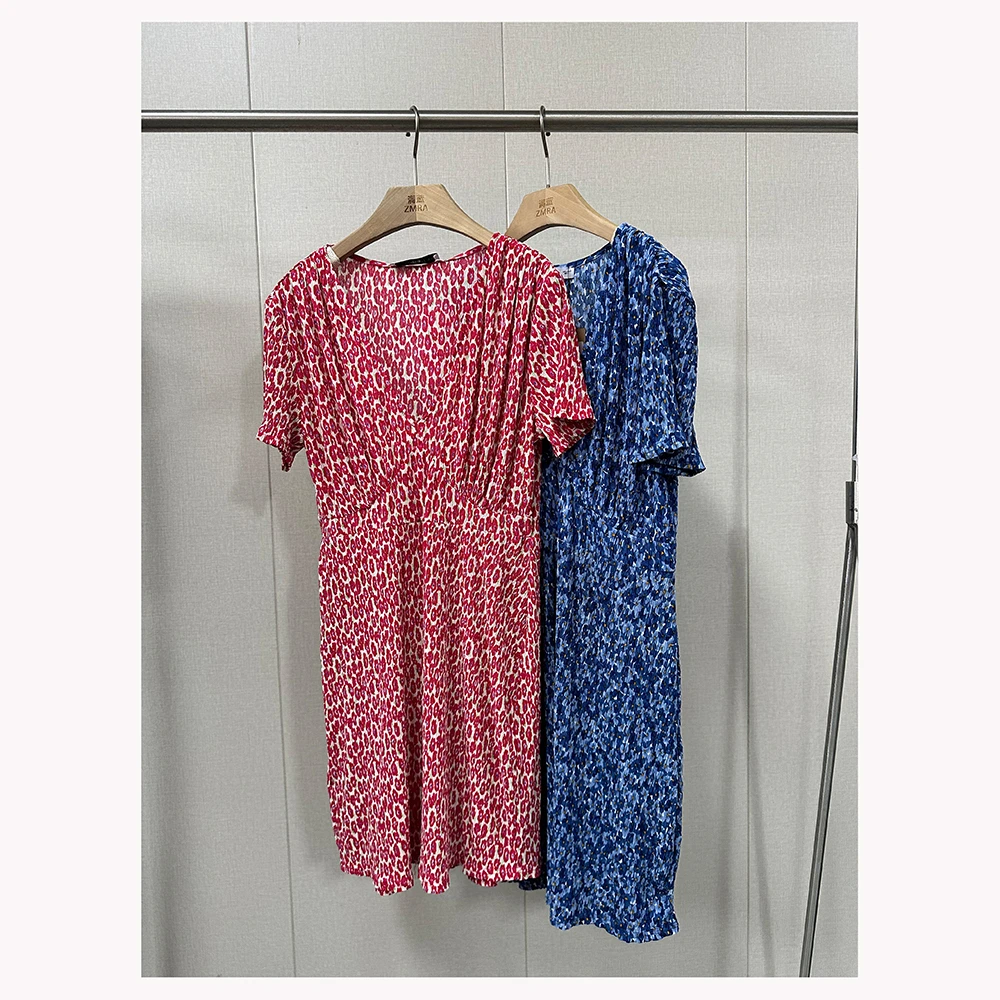 ZM1808 夏季新款女士修身中长款花色处理短袖连衣裙女