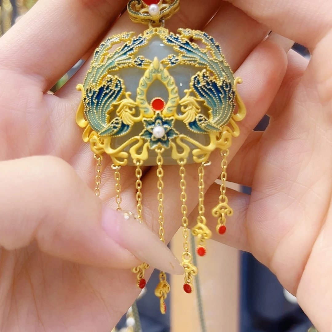 和田玉银S925镀金镶嵌颈饰