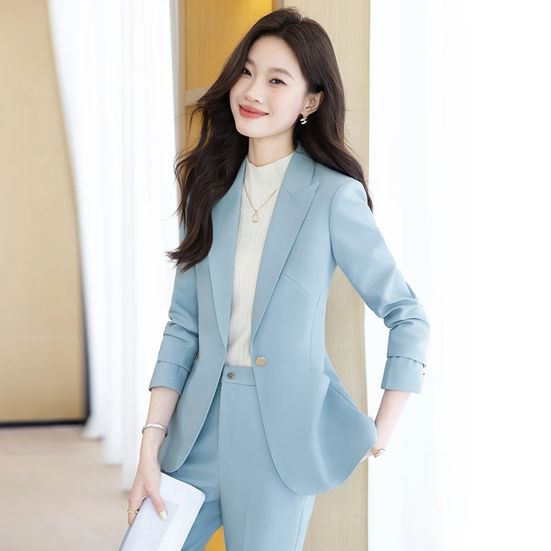 蓝色西装外套女春秋高端职业装气质女神范正装洋气时尚小西服套装