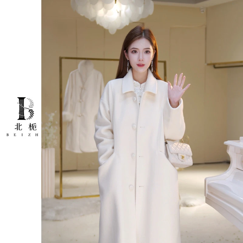 小翻领单排扣大口袋毛呢大衣羽绒服813410