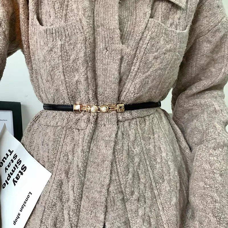 皮带女士2025新款真皮装饰珍珠腰带女配连衣裙子高级感细收腰腰链