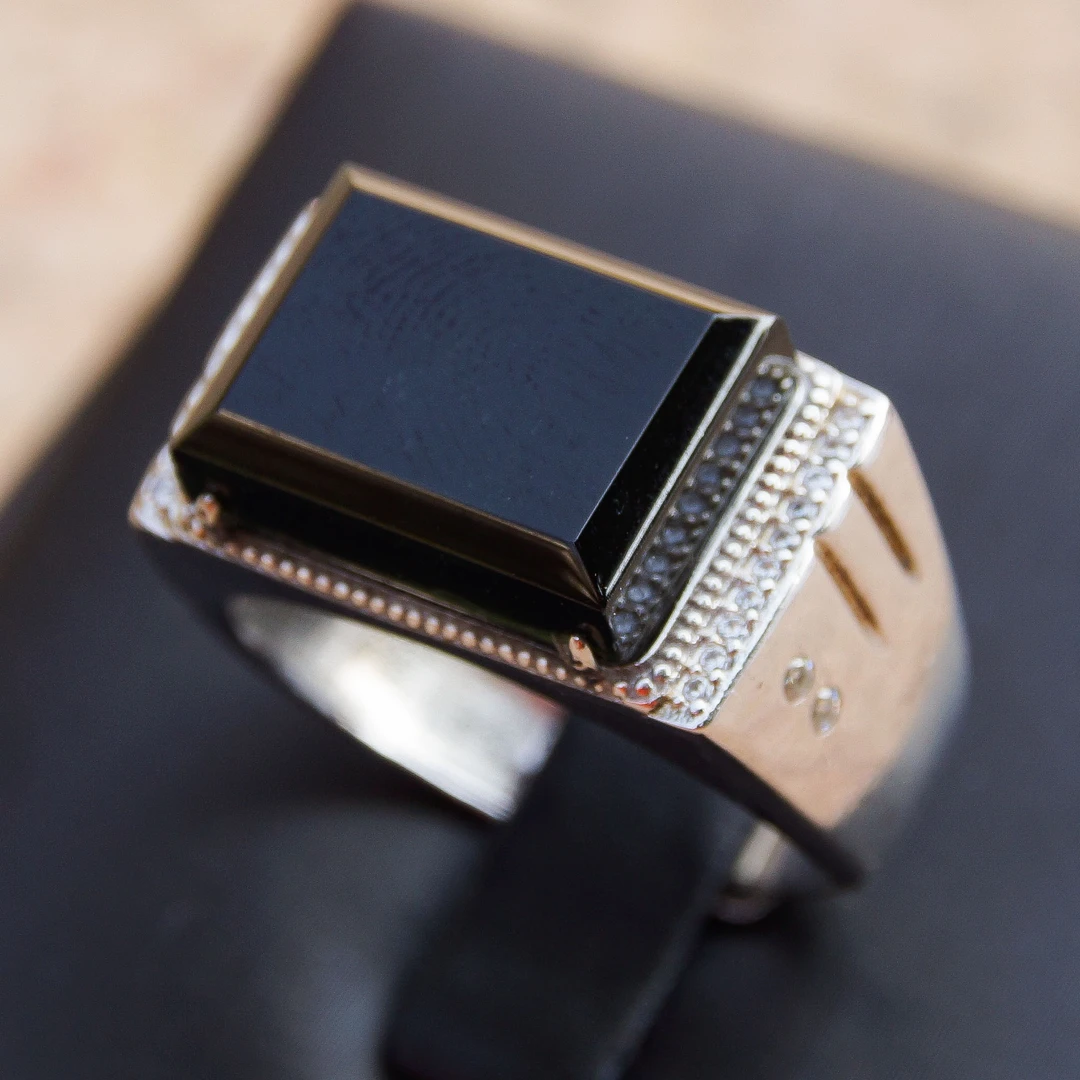 016-方形墨翠男士开口戒指，缅甸天然A货翡翠轻奢时尚镶嵌