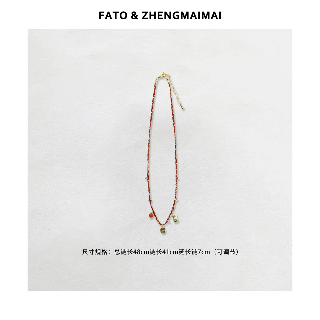 铜棉绳项链 郑买买【好事花生】小众红绳编织挂坠项链LA50601XL