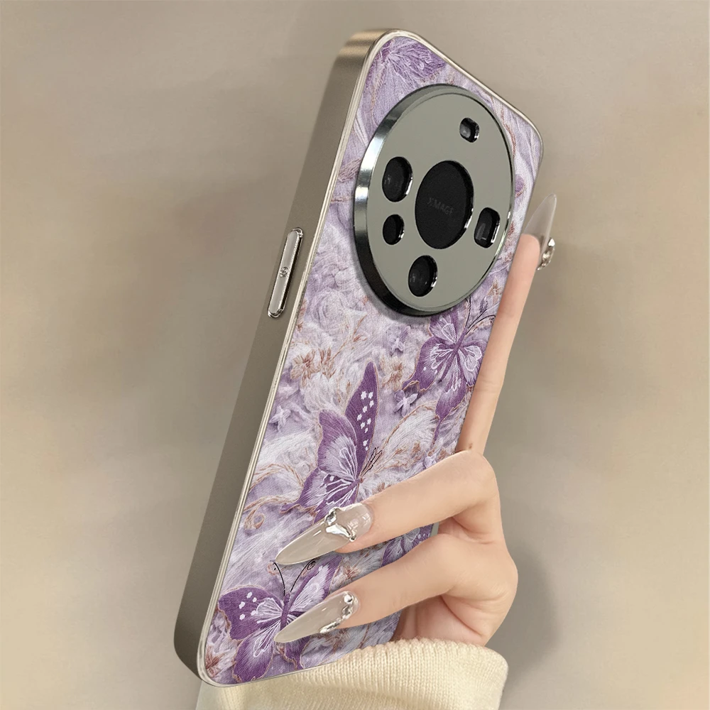 紫色蝴蝶适用华为mate70手机壳超薄pura80全包mate60pro防摔支架