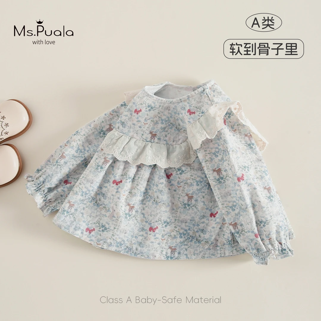 【Ms.Puala花间鹿语】童装婴幼儿衬衫秋款蓝白碎花女宝纯棉长袖衬衣